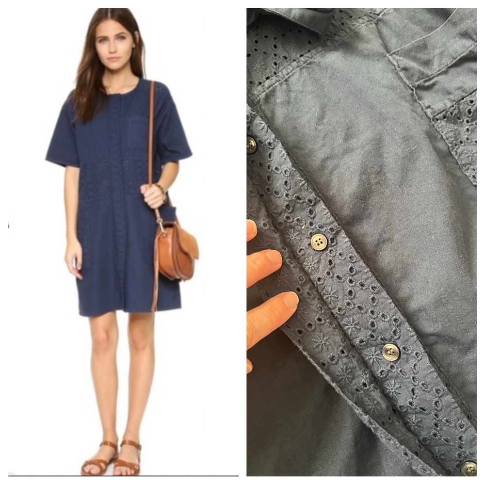 Anthropologie Current Elliot The Ama Tie Eyelet cut out cotton shirt dress XS